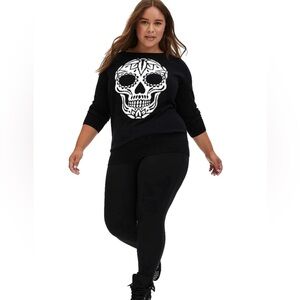 Torrid Black Sugar Skull Raglan Pullover Cotton Sweater 💀
